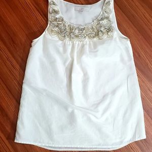 XS Ivory silk blend sleeveless blouse LOFT